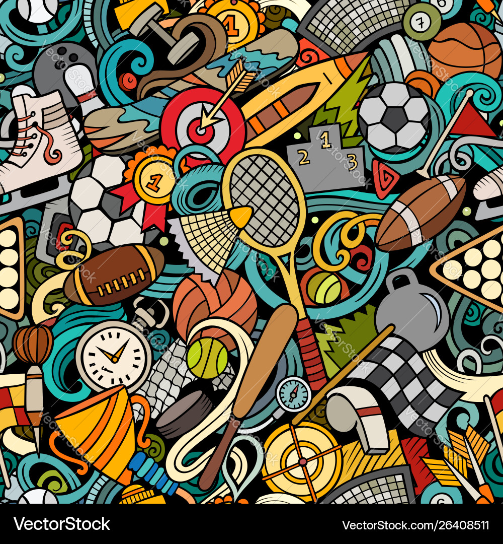 Sports hand drawn doodles seamless pattern Sports hand drawn doodles seamless pattern vector image
