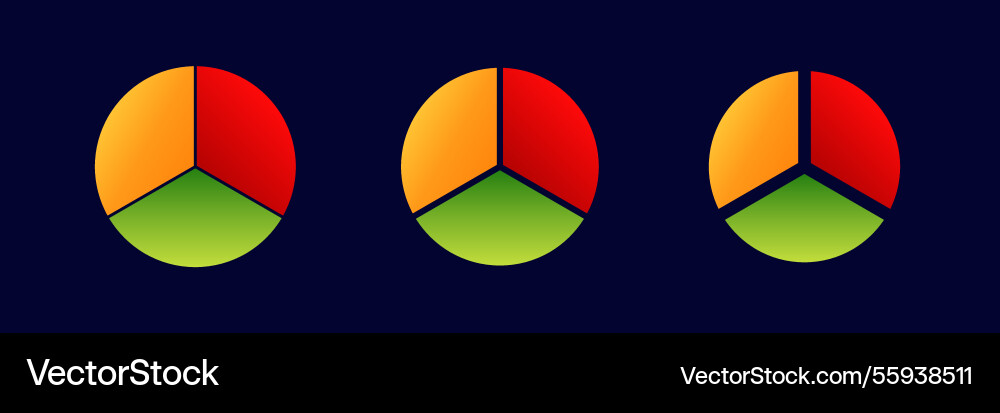 Three colorful pie charts displaying data vector image
