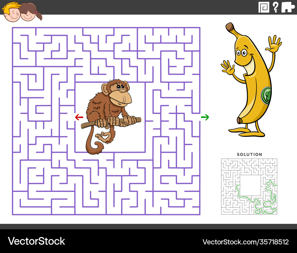 Fun Maze Game with Monkey & Banana Vector Image