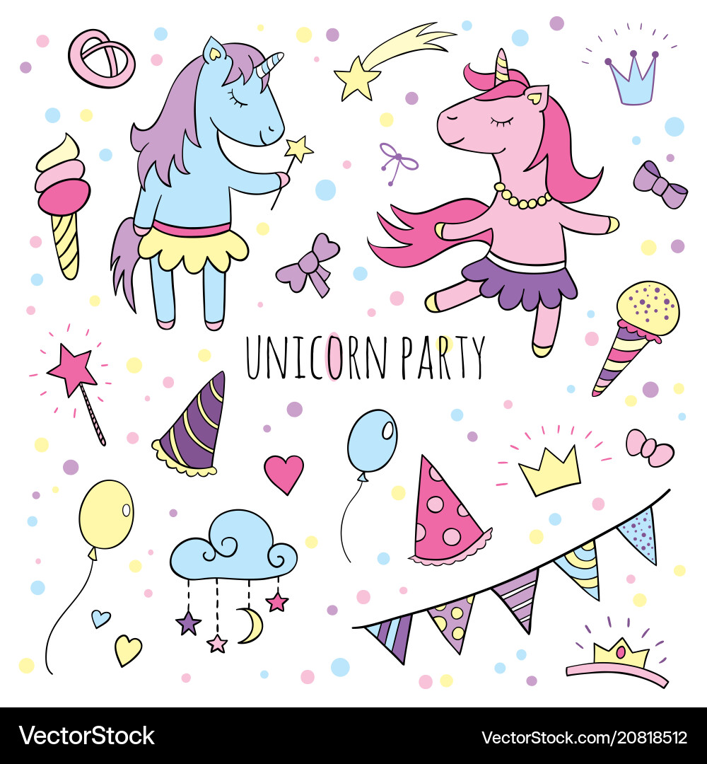 Funny unicorns set collection of happy birthday Funny unicorns set collection of happy birthday vector image