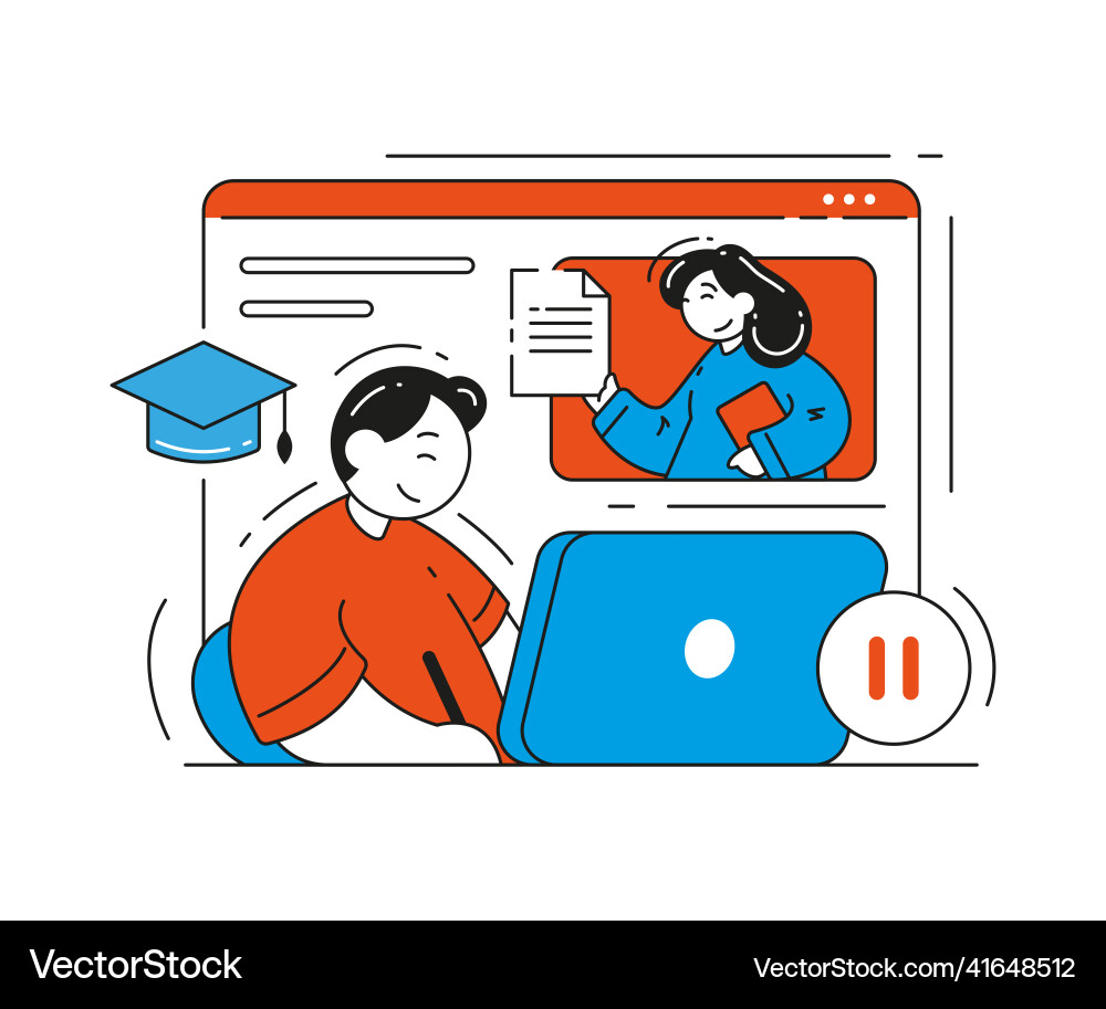 Man digital e learning watching video tutorial Man digital e learning watching video tutorial vector image