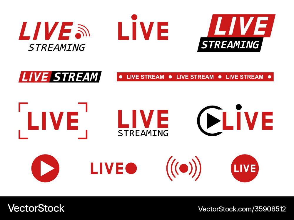 Set Live Streaming-Symbole rot und schwarz Symbole Set Live Streaming-Symbole rot und schwarz Symbole vektorbild