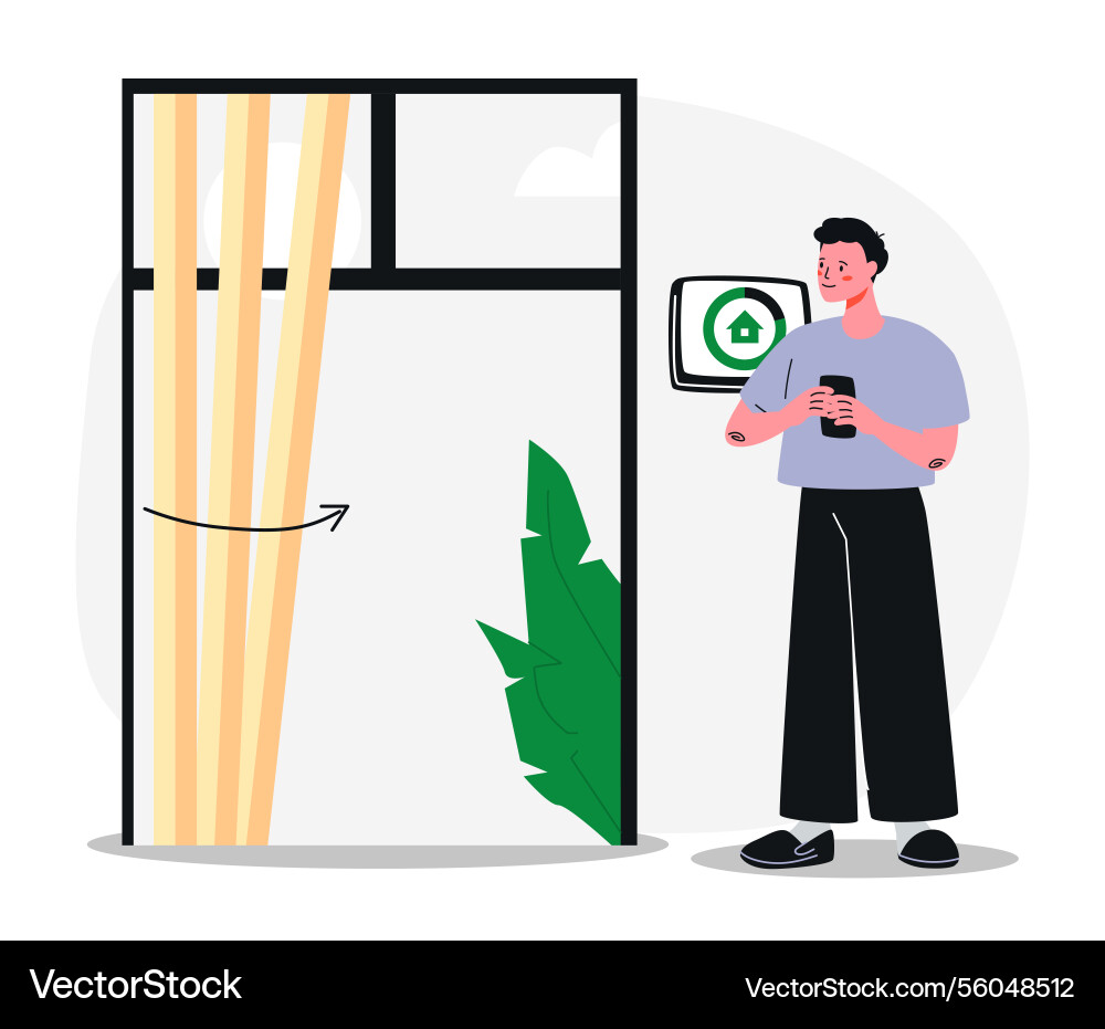Smart home automated blinds control via mobile app Smart home automated blinds control via mobile app Vector Image