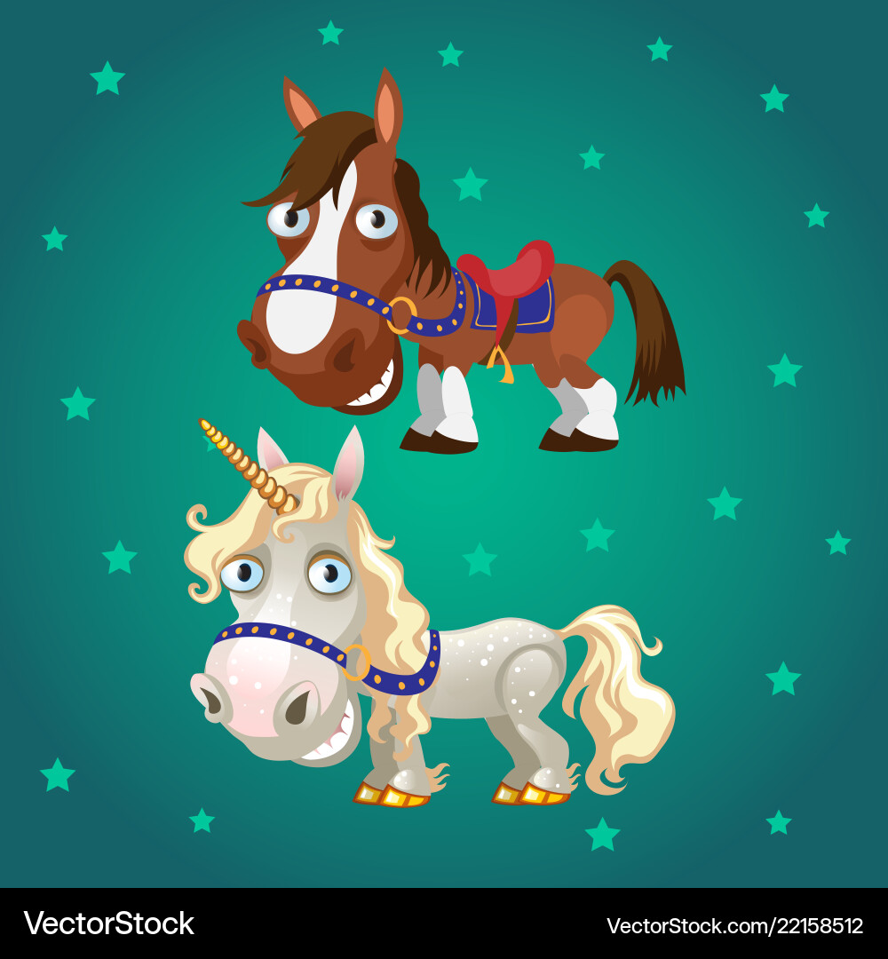 Smiling Racehorse & Unicorn Poster Vector Image