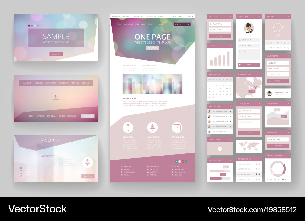 Website design template and interface elements vector image