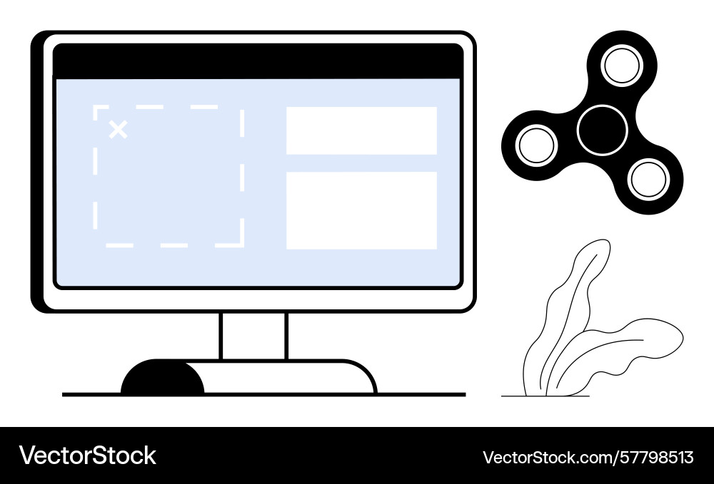 Digital workspace with monitor fidget spinner vector image