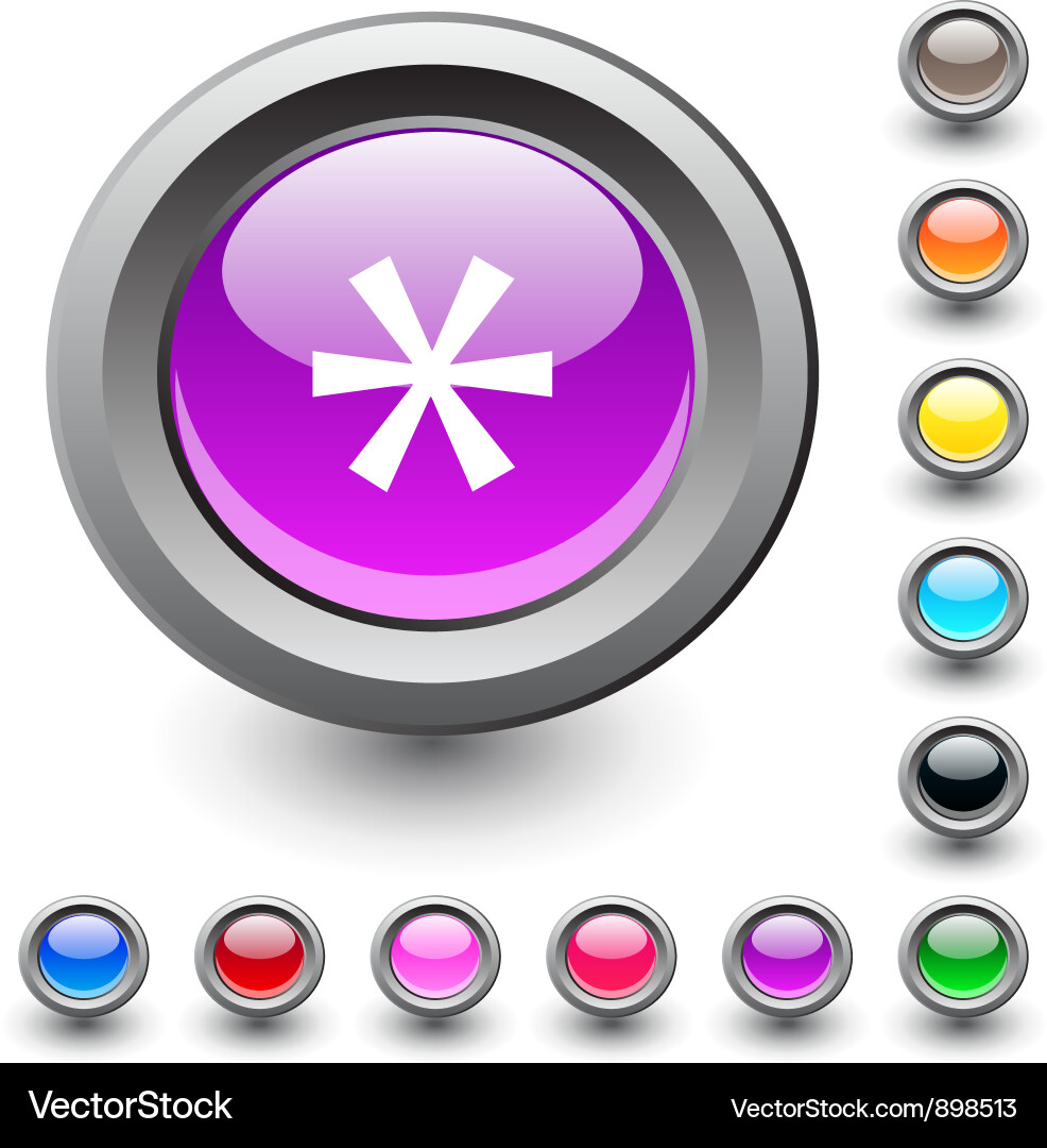 Round Button with Asterisk Vector Image