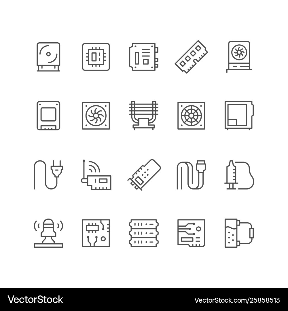 Set line icons computer components Set line icons computer components vector image