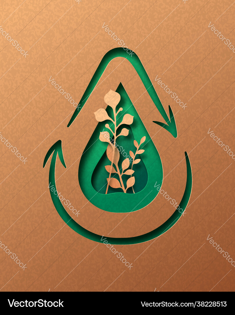 Water recycle green paper cut waste cycle concept Water recycle green paper cut waste cycle concept vector image