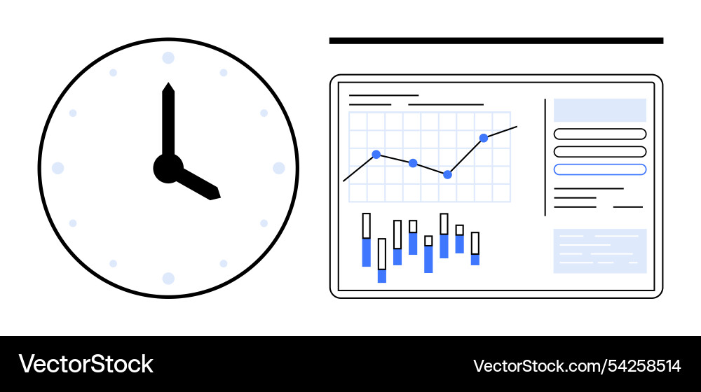 Clock and data analytics dashboard symbolizing Clock and data analytics dashboard symbolizing vector image