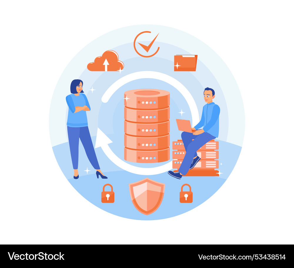 Man and woman working in data center storing Man and woman working in data center storing vector image