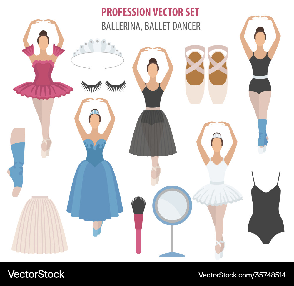 Profession and occupation set ballerina equipment Profession and occupation set ballerina equipment vector image