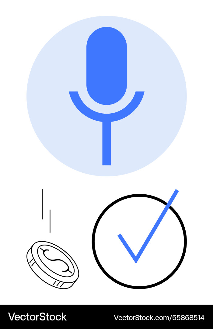 Voice command with microphone coin drop Voice command with microphone coin drop vector image