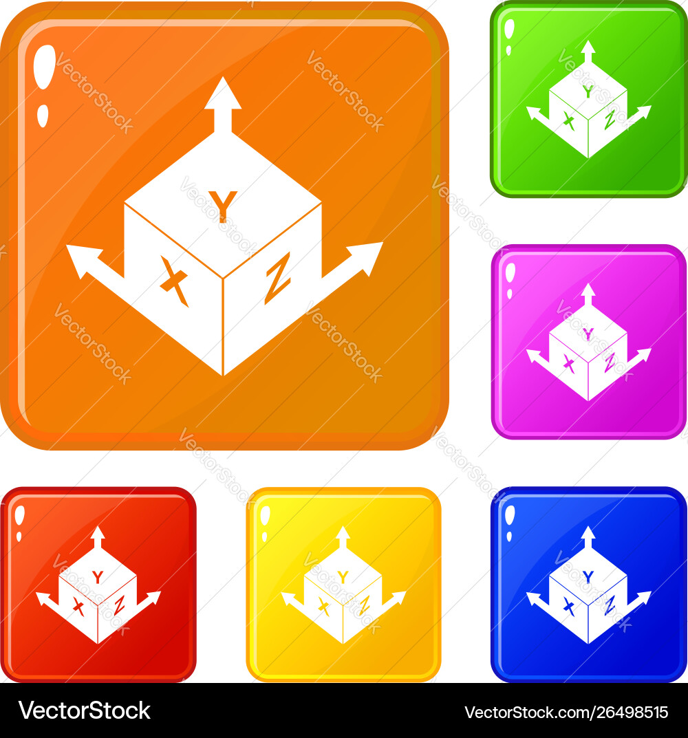 Measurement cube square icons set color Measurement cube square icons set color vector image