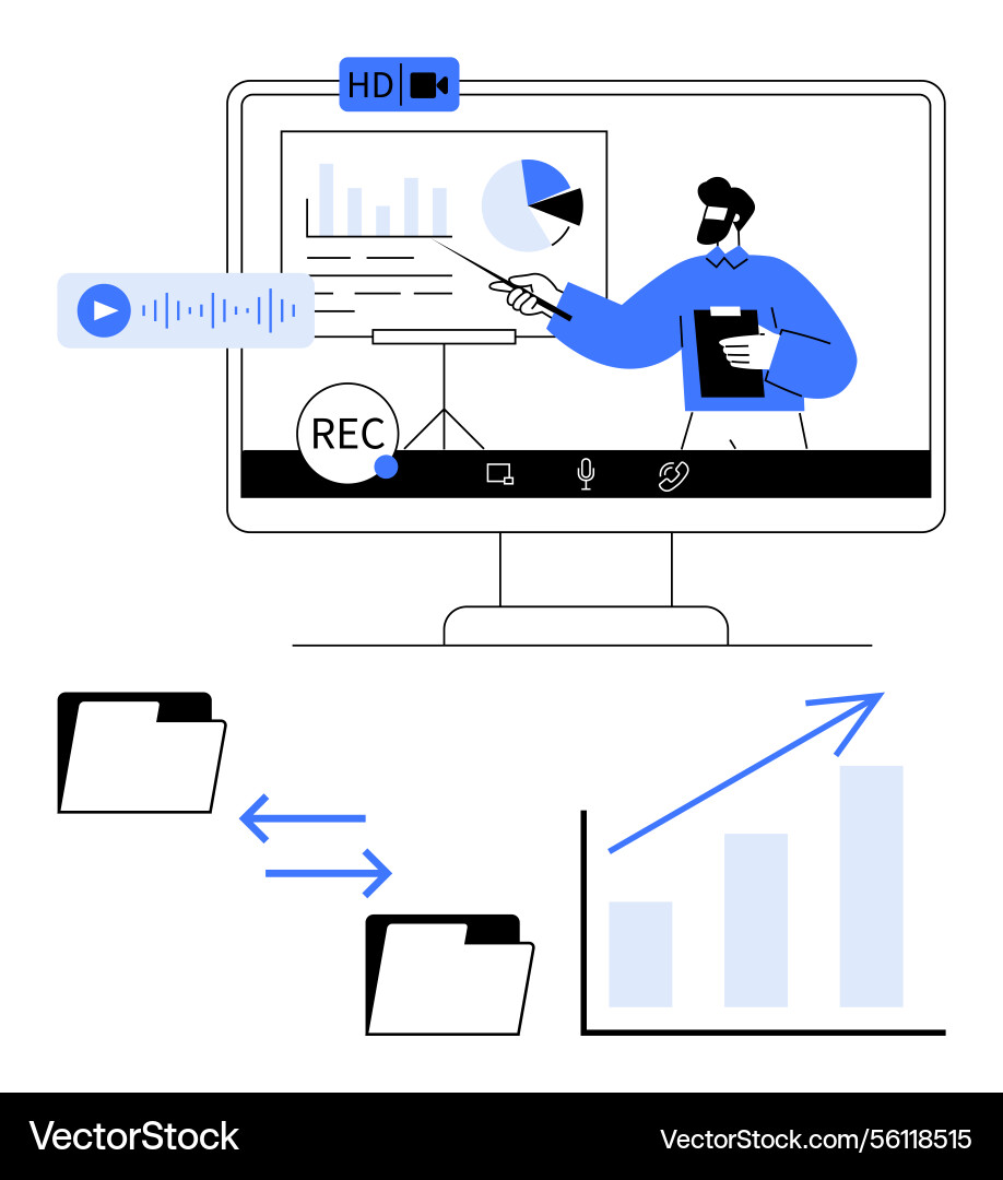 Online presentation with file sharing and data Online presentation with file sharing and data vector image
