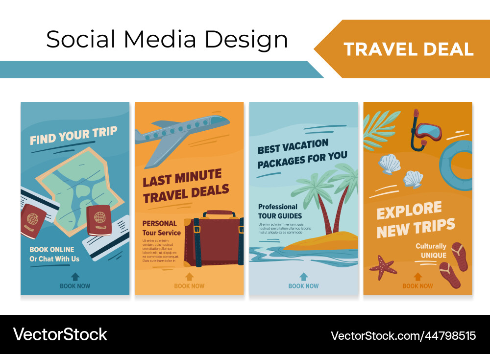 Social media story design set with travel deal vector image