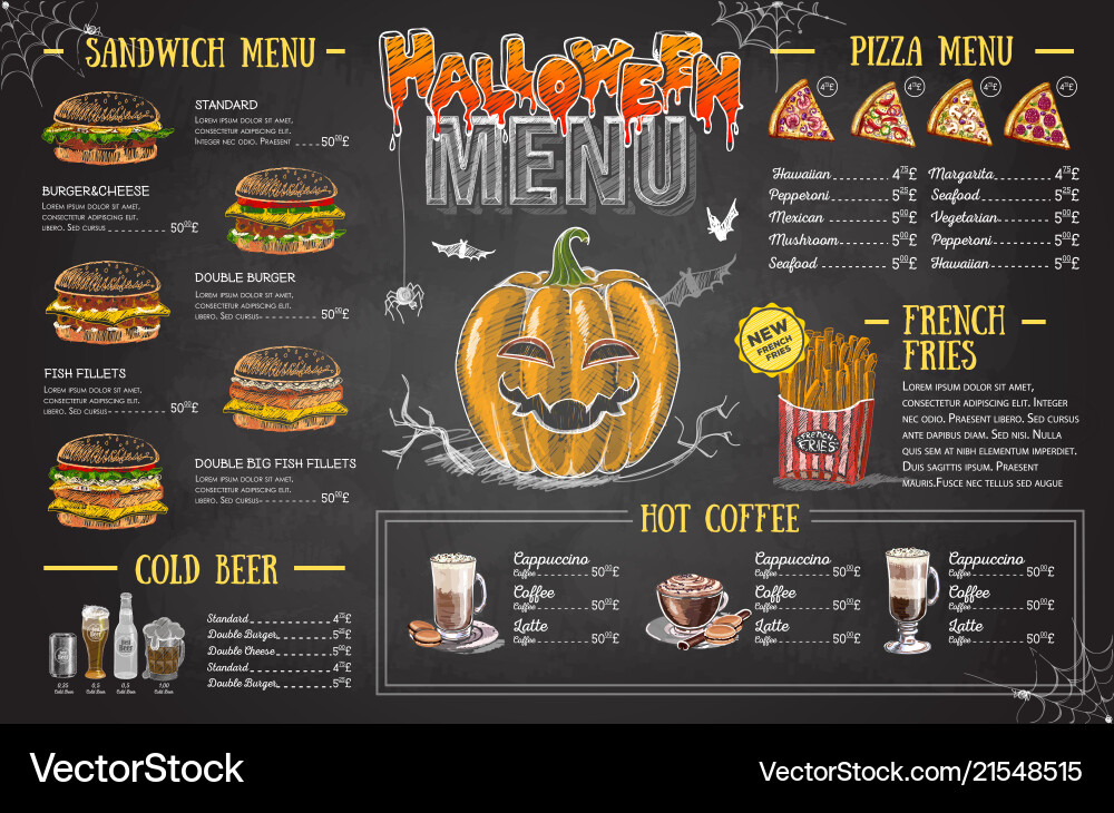Vintage chalk drawing halloween menu design Vintage chalk drawing halloween menu design vector image