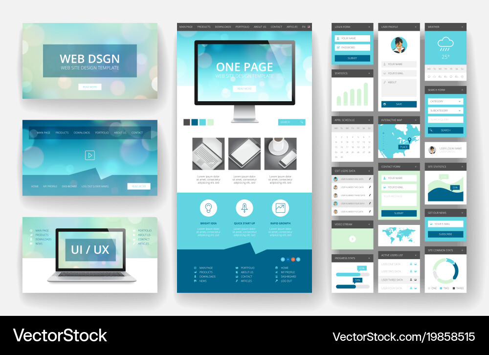 Website design template and interface elements Vector Image