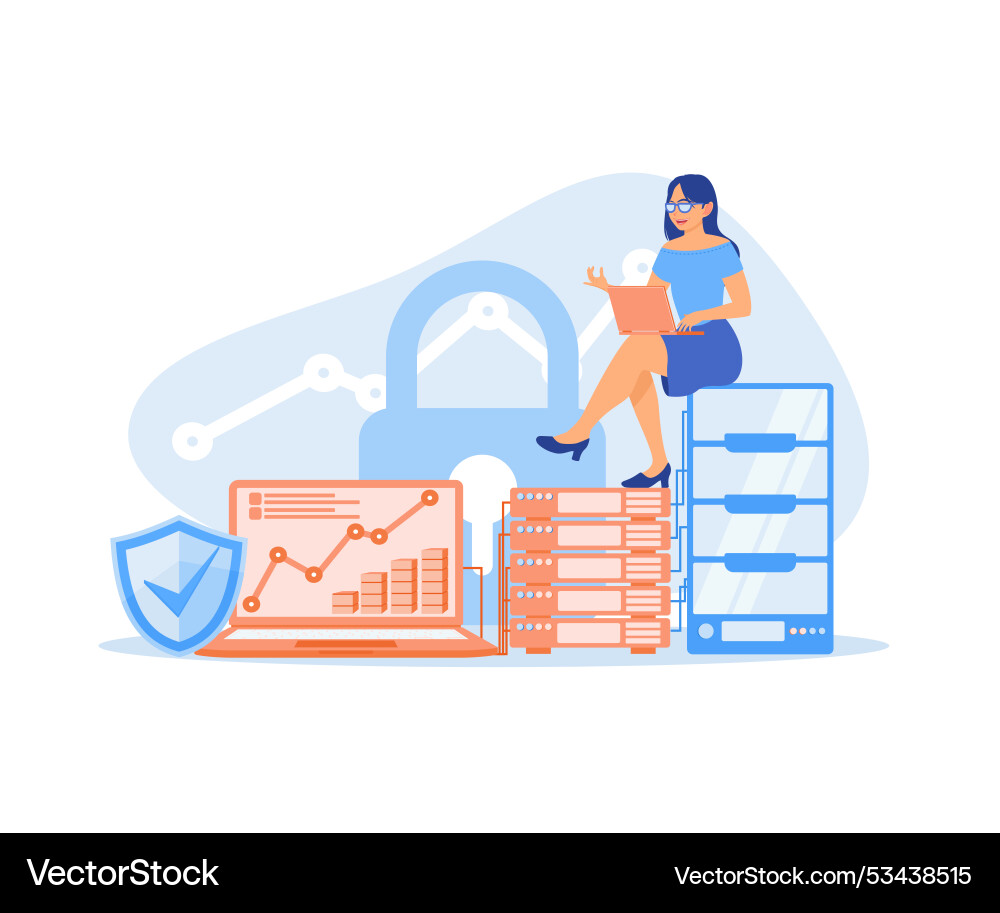 Woman saves data in the database server Woman saves data in the database server vector image