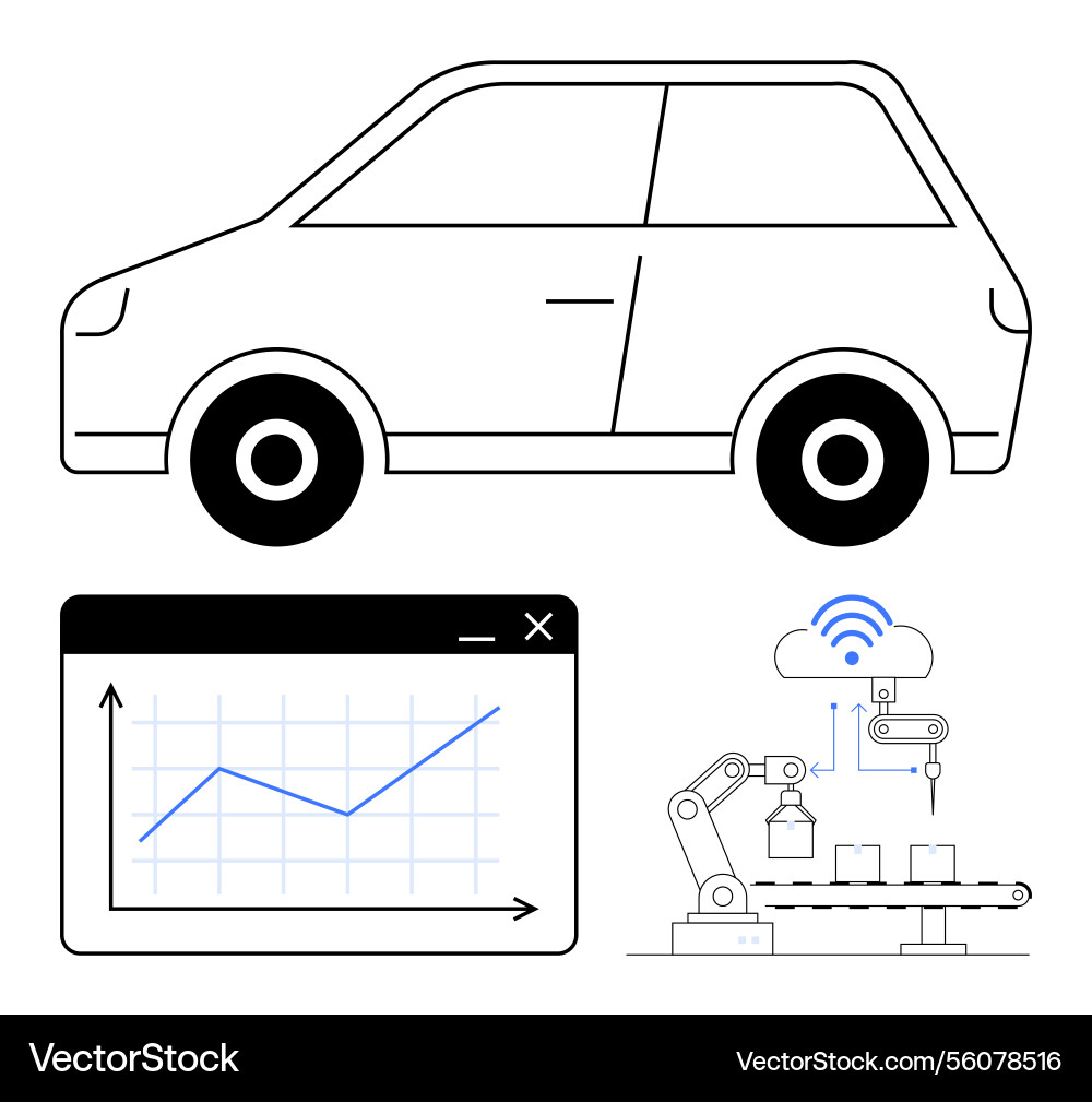 Connected car concept with graph and automated Connected car concept with graph and automated vector image