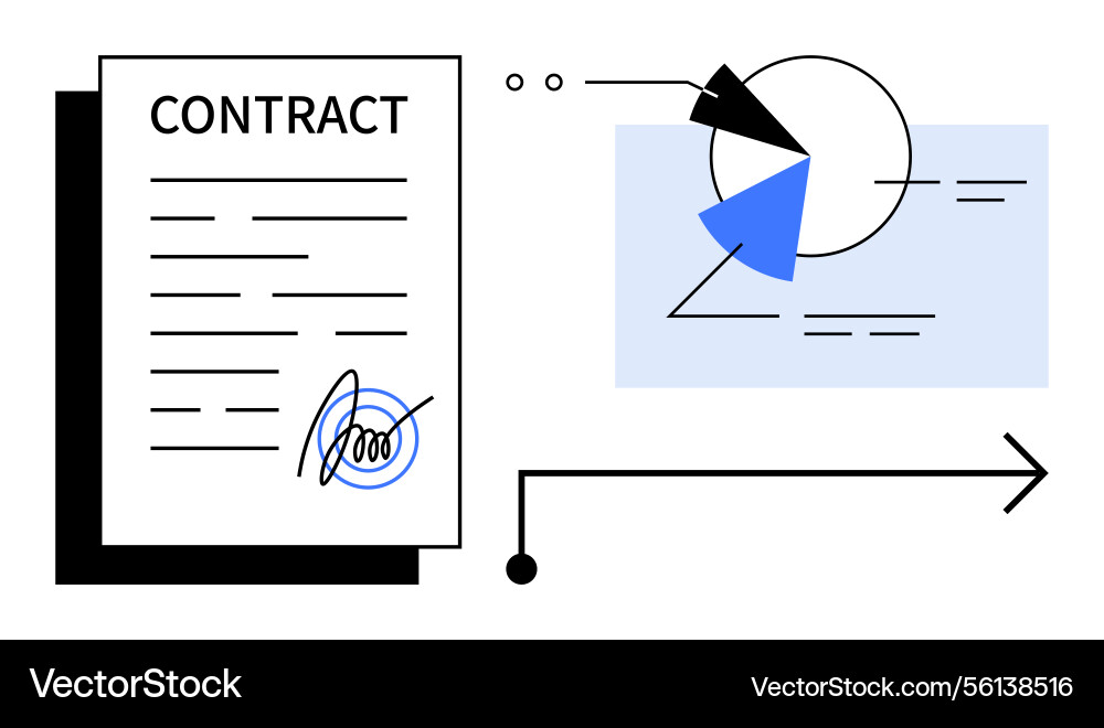 Contract signing with data visualization and flow Contract signing with data visualization and flow vector image