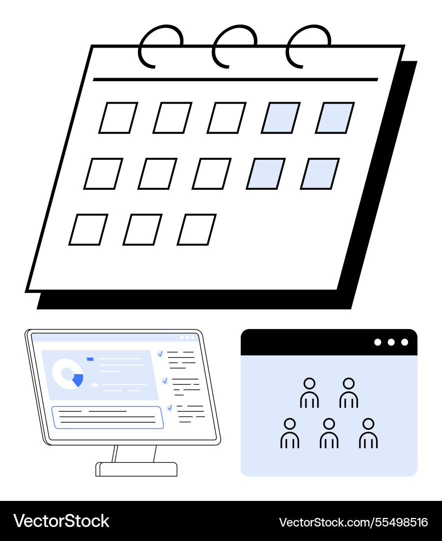 Digital calendar with analytics dashboard and user Digital calendar with analytics dashboard and user Vector Image