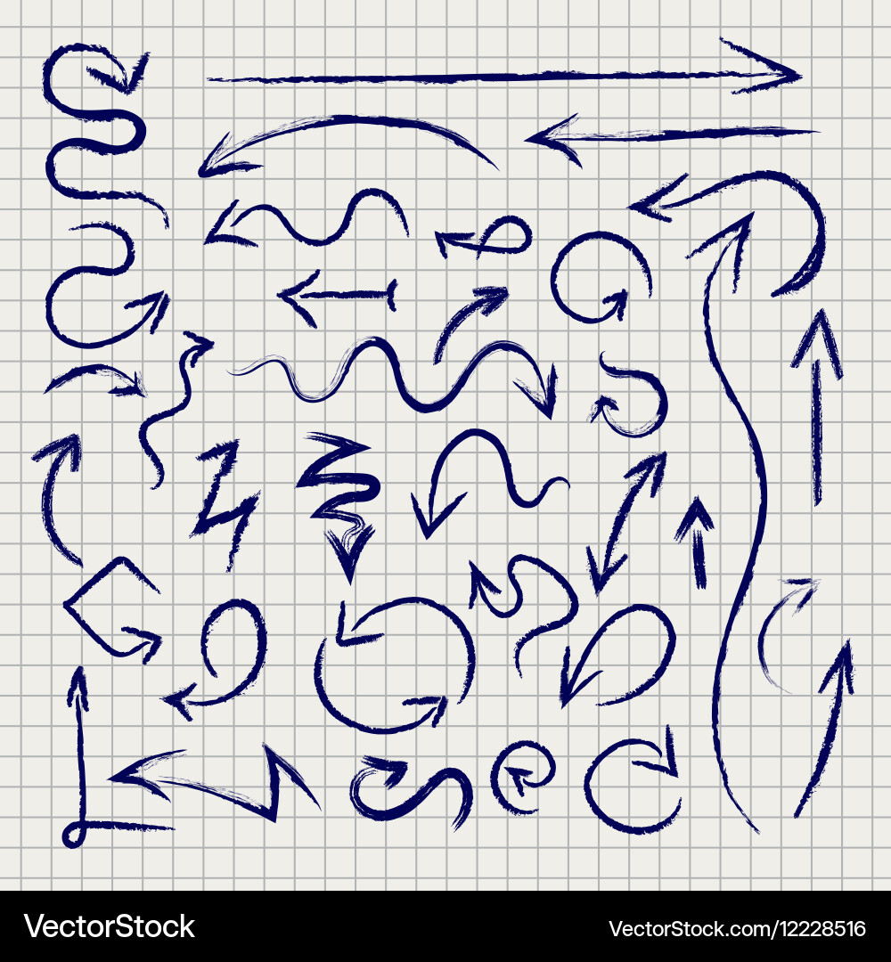 Grunge arrows set on notebook page vector image