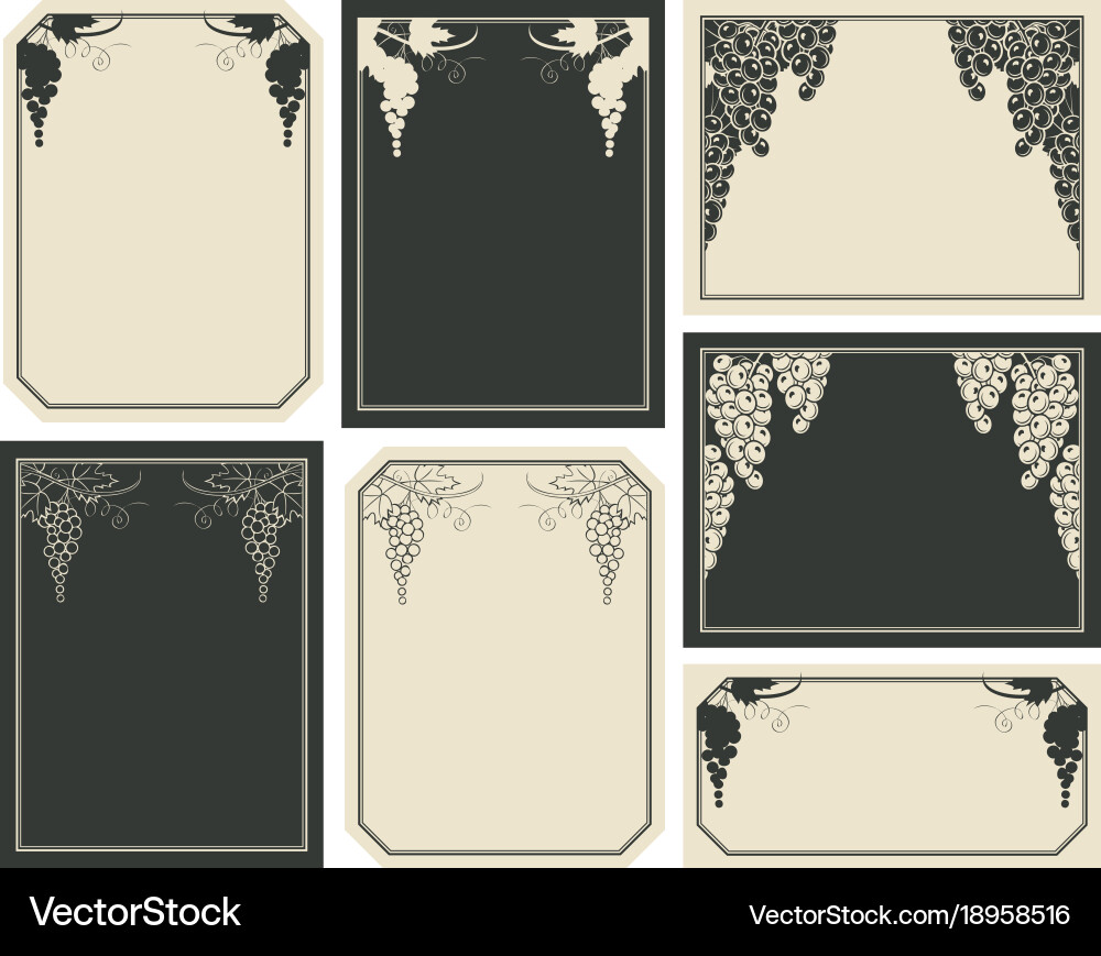 Set of labels with frames and bunches grapes Vector Image