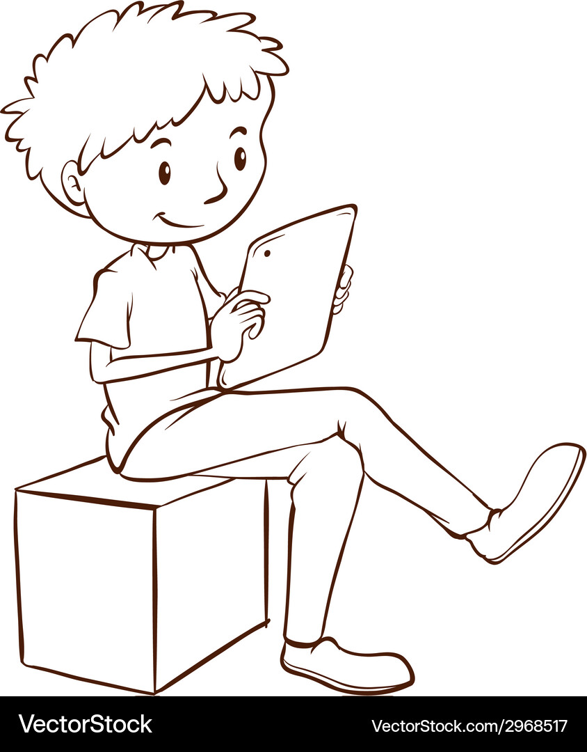 A simple sketch of boy using mobile Vector Image