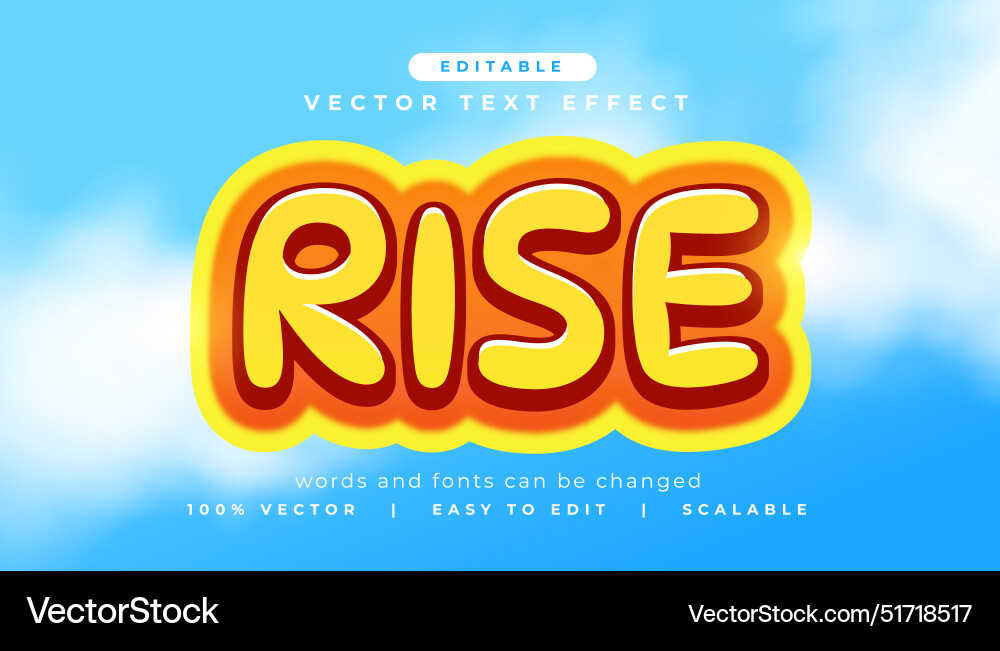 Editable rise font text effect cloudy template Vector Image