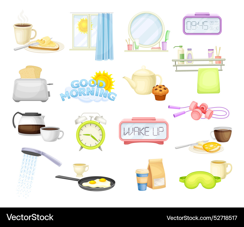 Good morning object and different wakeup element Good morning object and different wakeup element vector image