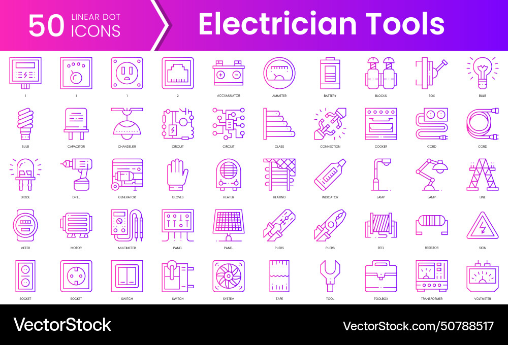 Set of electrician tools icons gradient style Vector Image
