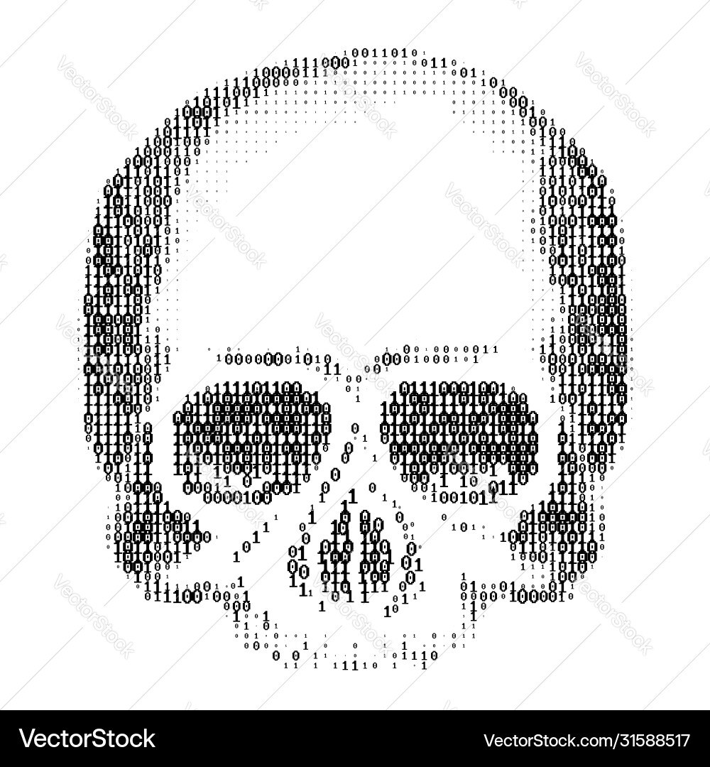 Skull silhouette from numbers 0 and 1 ascii art