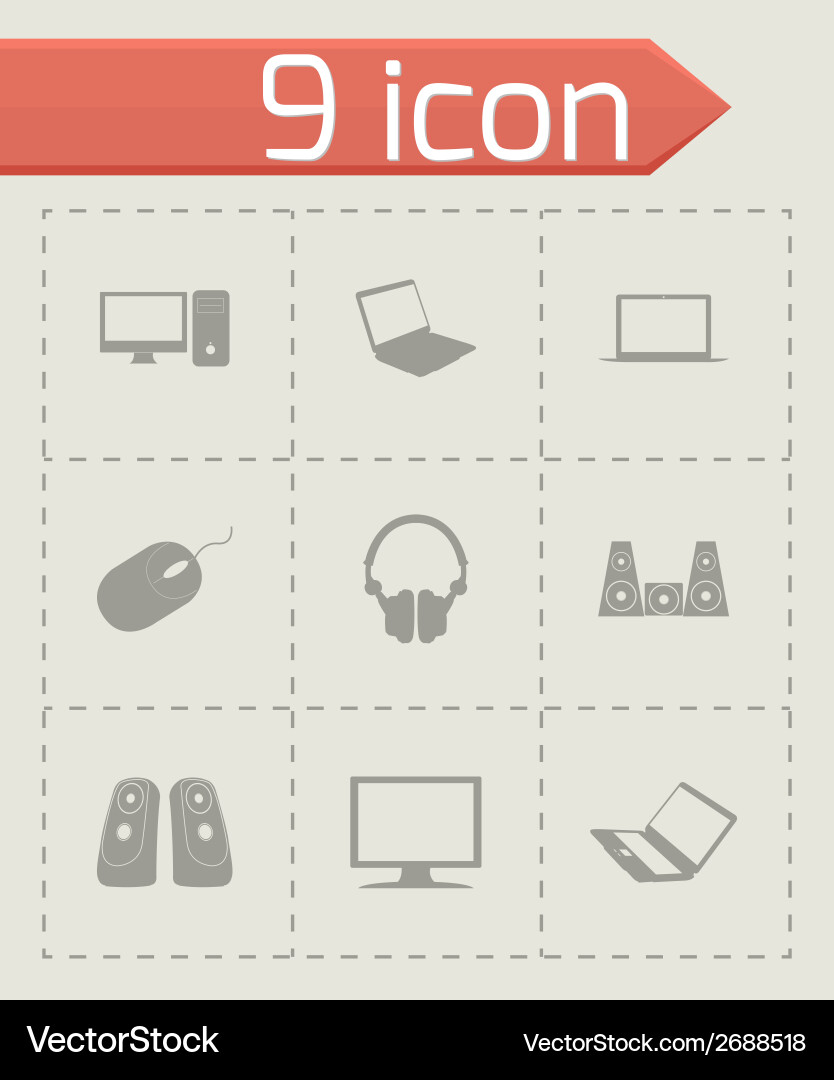 Black computer icons set Vector Image