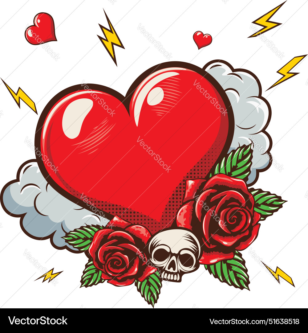 Red heart with roses Royalty Free Vector Image