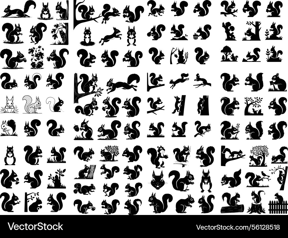 Squirrel Silhouettes - Forest Animals Vector Image