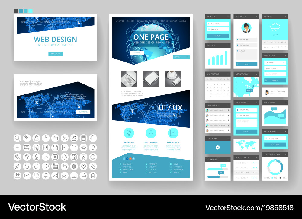 Website design template and interface elements vector image