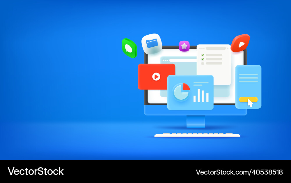 Working with computer banner copy space Vector Image