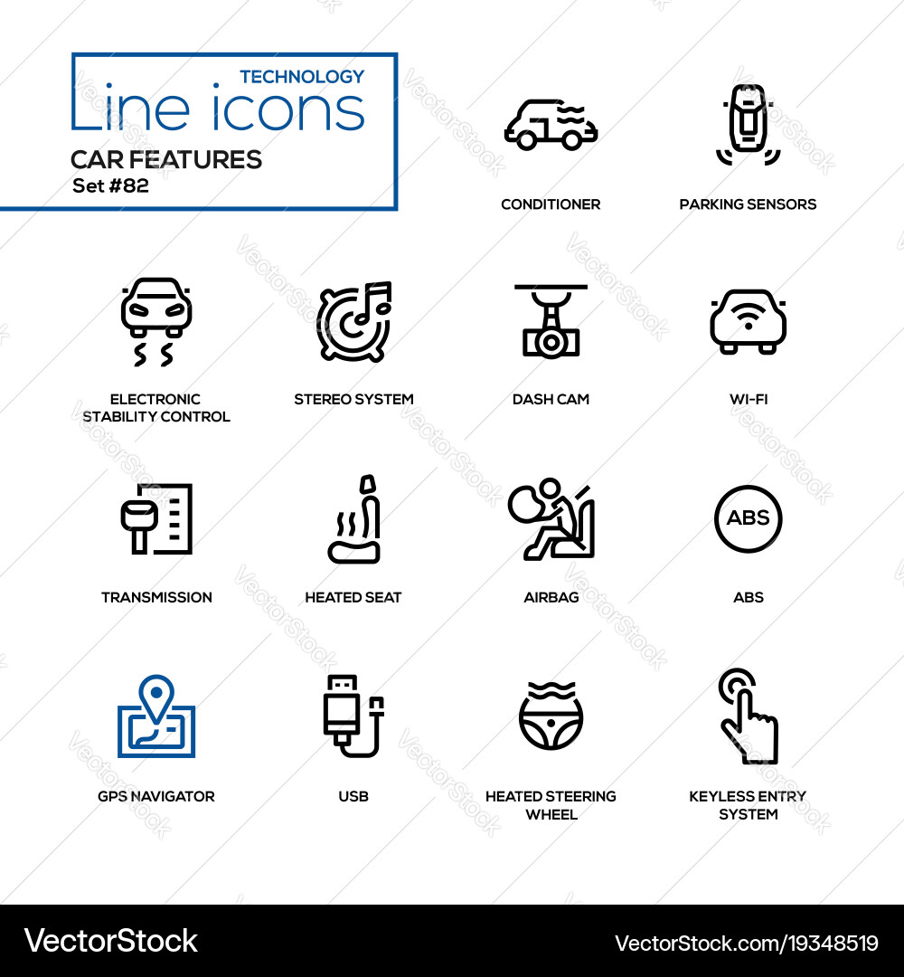 Car features - line design icons set Vector Image