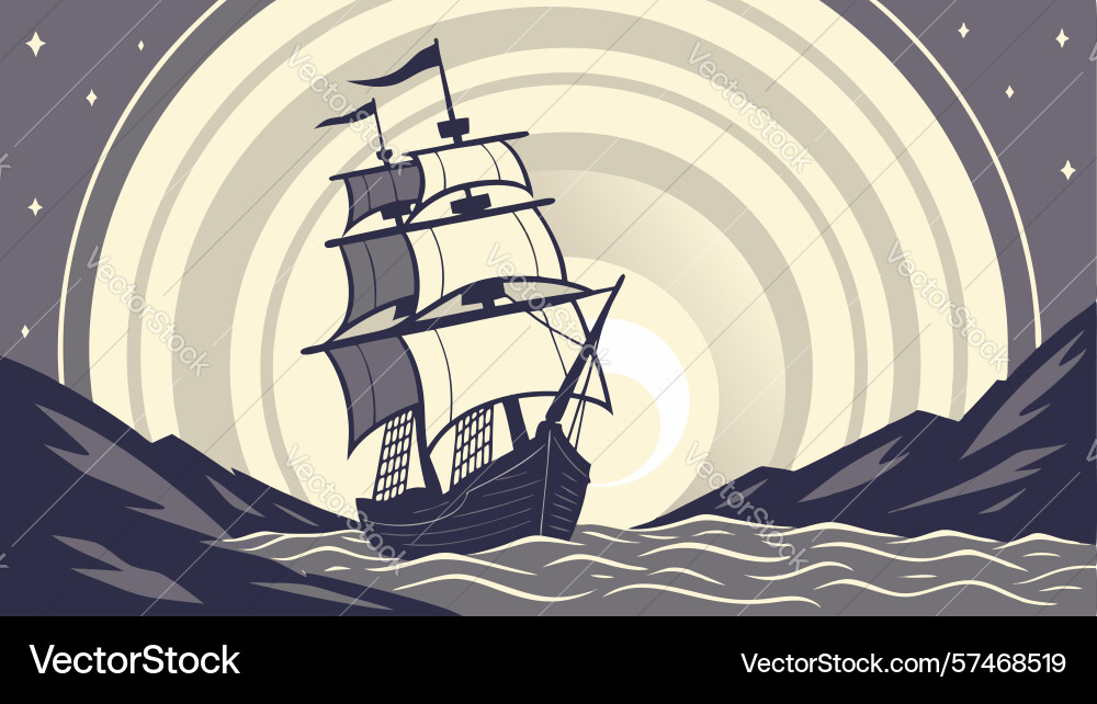 Dynamic sailing ship on crashing waves design Vector Image
