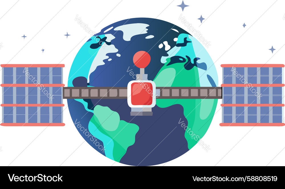 Earth orbiting satellite with solar array design Vector Image