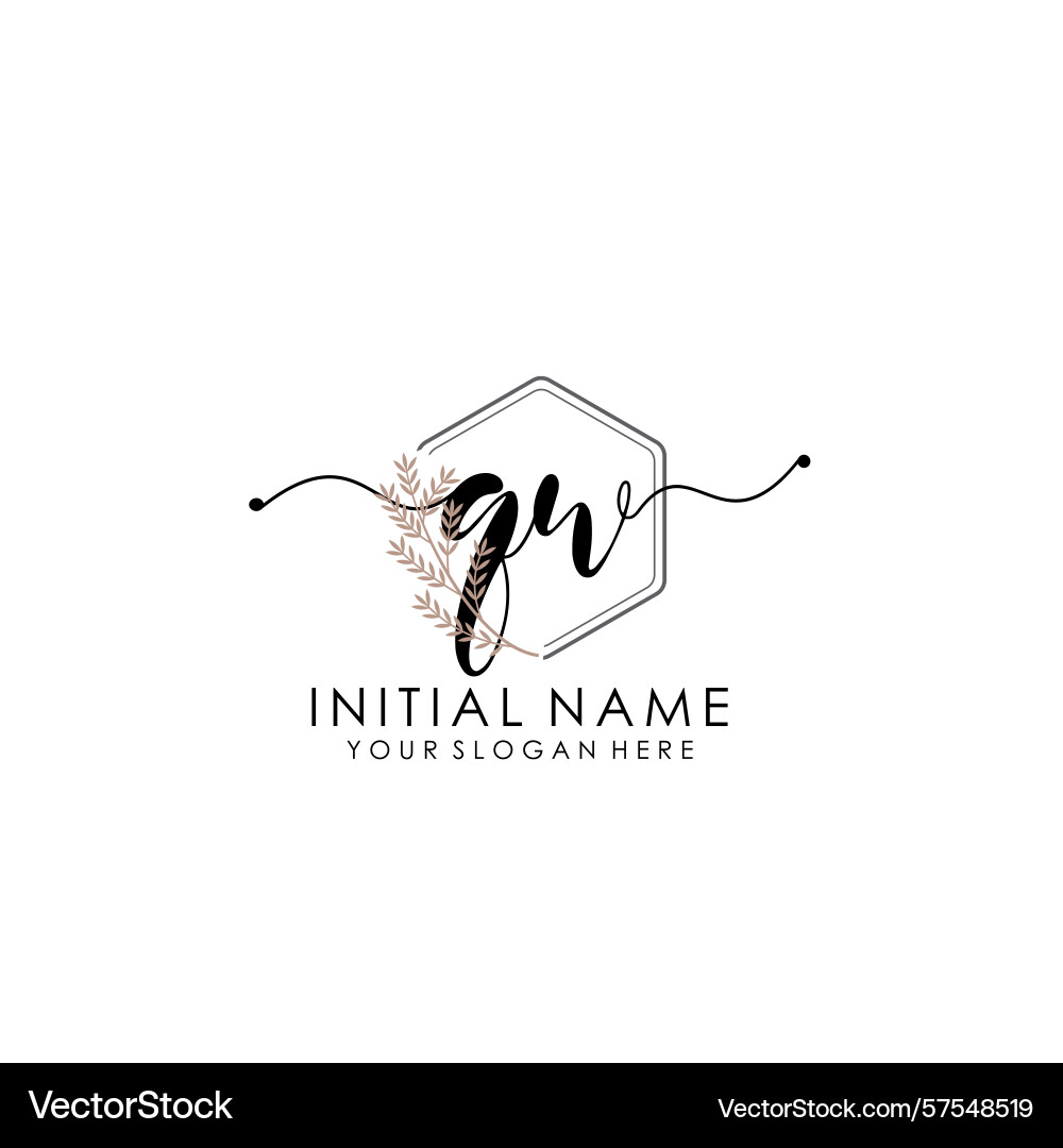 Handwritten qw initial logo with botanical Handwritten qw initial logo with botanical Vector Image