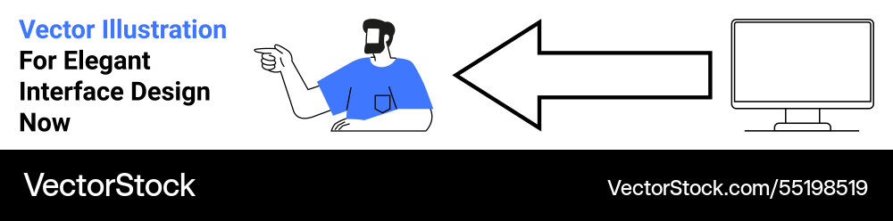 Man gesturing toward computer monitor with large Man gesturing toward computer monitor with large vector image