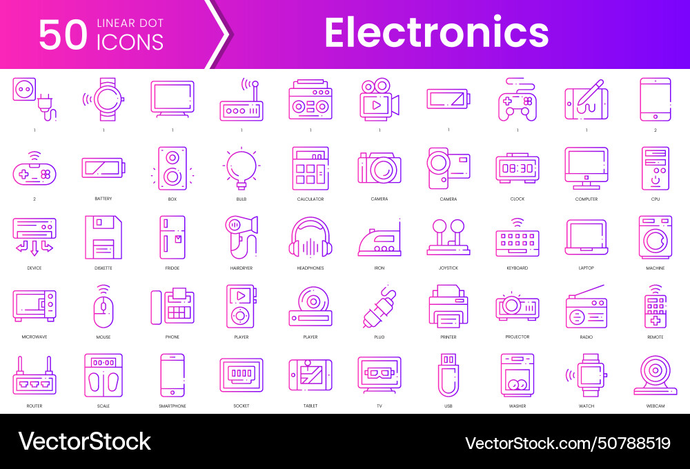 Set of electronics icons gradient style icon Set of electronics icons gradient style icon vector image