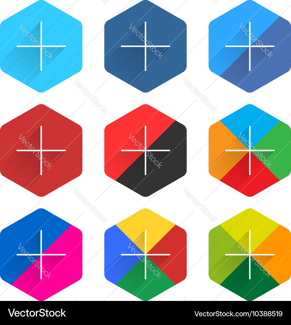 Social network web icon set with adding sign vector image