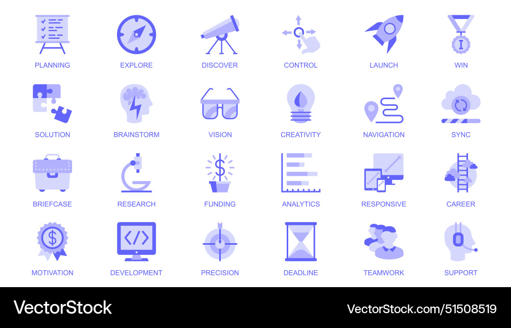 Startup web icons set in duotone flat design pack Startup web icons set in duotone flat design pack vector image