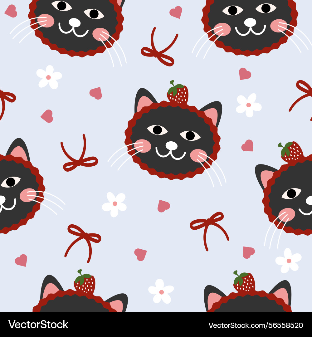 Black cat and strawberries seamless pattern Black cat and strawberries seamless pattern Vector Image