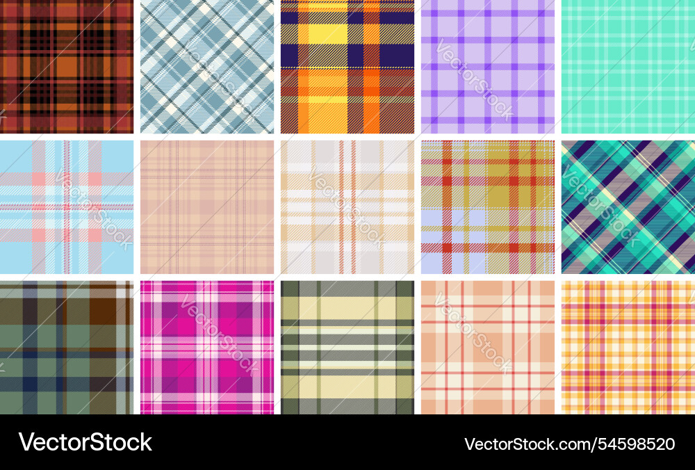 Checkered plaid patterns in a colorful collection Vector Image