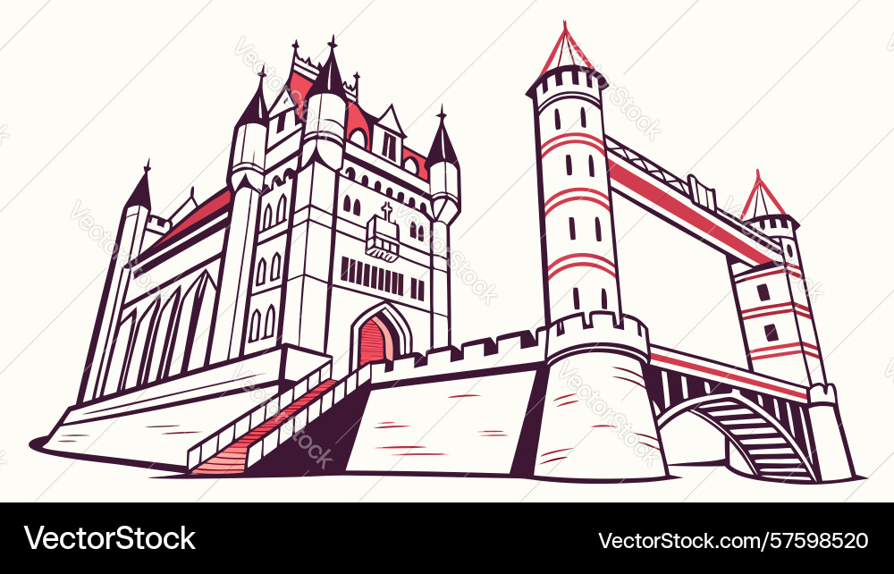 Medieval castle with flag design generative ai Vector Image