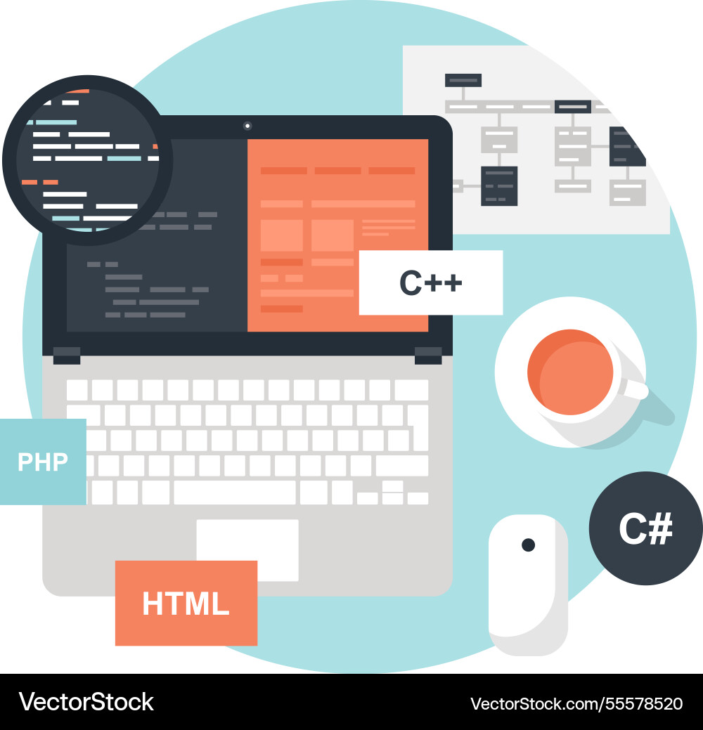 Program coding flat web icon concept Program coding flat web icon concept vector image